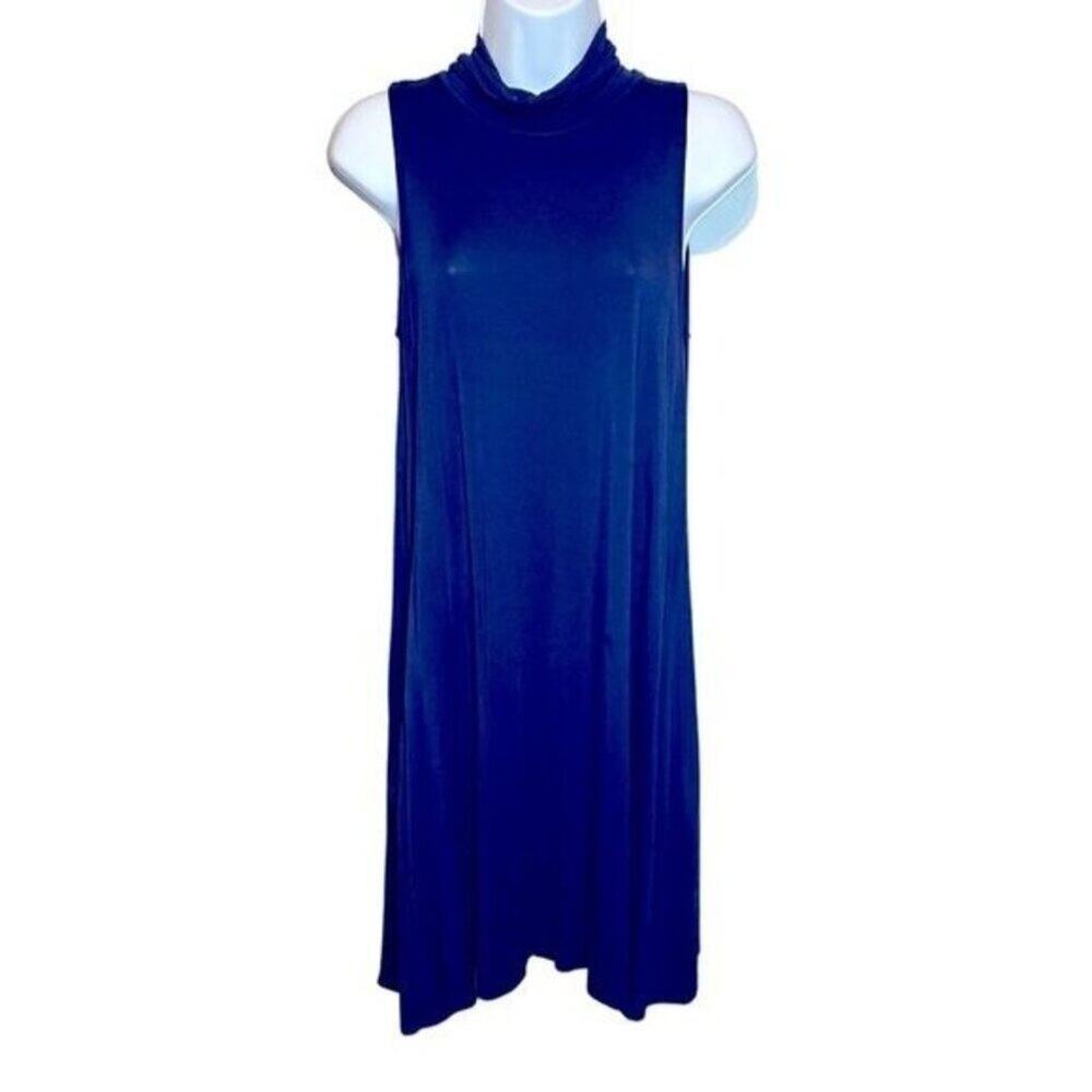 Alya Mock Neck Sleeveless Dress, Blue, M